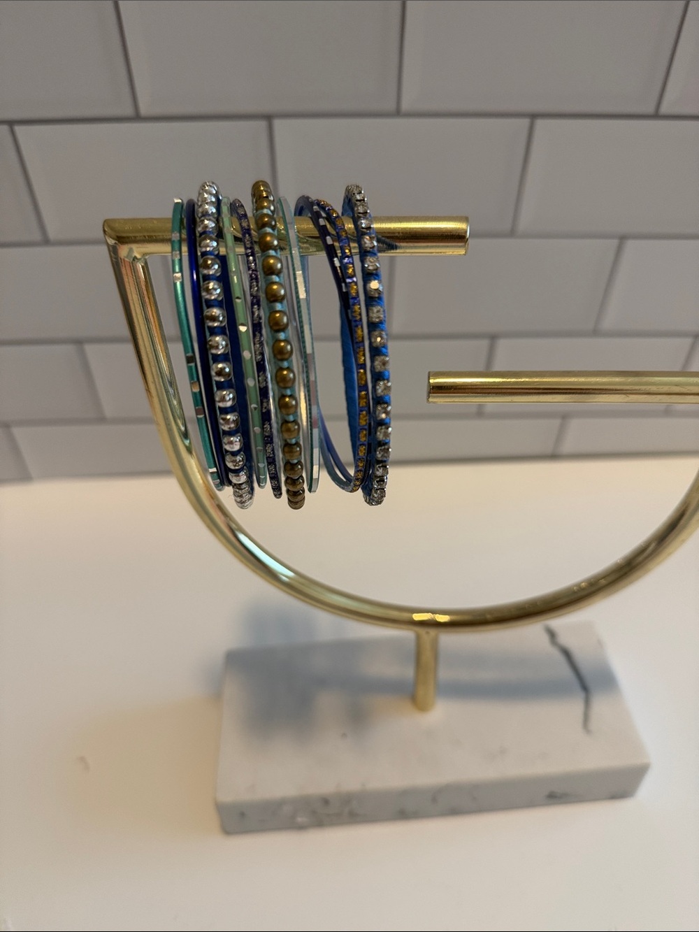 LOFT Blue and Green Stackable Rhinestone Bangle Set
